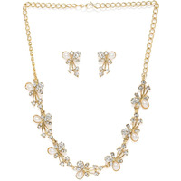 ZAVERI PEARLS Fascinating Gold Tone Necklace Set adorned with Austrian Diamond & Pearls For Women - ZPFK5216