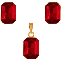 JFL - Jewellery for Less One Gram Gold Plated Octagon Shape Crystal Pendant Combo with Fancy Earring for Women & Girls. (Red),Valentine