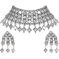 Shining Diva Fashion Latest Stylish Traditional Oxidised Silver Necklace Jewellery Set for Women (12168s)