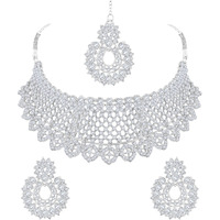 Shining Diva Fashion Diamonds Studded Silver Plated Latest Stylish Traditional Choker Necklace Jewellery Set for Women (rrsd13665s)