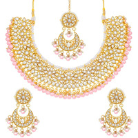 Peora Gold Plated Kundan Choker Necklace Earrings with Maang Tikka Jewellery Set for Women