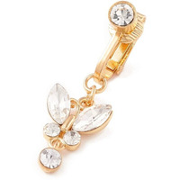 Via Mazzini Clip-On Style No-Piercing Required Butterfly Charm Belly Button Navel Ring For Women And Girls (Bb0106) 1 Pc - Brass