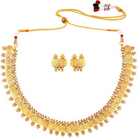 Peora Gold Plated South Indian Traditional Bridal Short Maharani Coin Necklace Earrings Jewellery Sets for Women and Girls