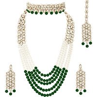 Peora Indian Traditional Gold Plated Kundan Faux Pearl Wedding Bridal Necklace Jewellery Set with Earring Maang Tikka for Women Girls