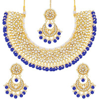 Peora Gold Plated Kundan Choker Necklace Earrings with Maang Tikka Jewellery Set for Women