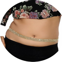 Lucky Jewellery White Alloy Metal 5-Line Stone Gold Polish Girdle Kamarband Waist Saree Belt for Women