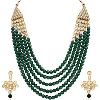 Shining Diva Fashion Latest Long Kundan Design Traditional Necklace Set for Women Wedding Gold Plated Jewellery Set for Women (Green) (10424s)