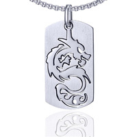 Young & Forever Gift Stainless Steel Hip Hop Titanium Steel Dragon Dog Tag Pendant Necklace,24 Chain