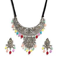 YouBella Jewellery Oxidised Silver Necklace Jewellery Set with Earrings for Girls and Women (Style 4)