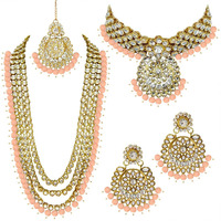 I Jewels Traditional 18K Gold Plated Kundan & Pearl Studded Bridal Choker Necklace Jewellery Set With Earrings & Maang Tikka for Women(IJ325Pe)