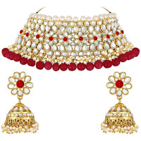 Peora Wedding Kundan Faux Pearl Choker Necklace Earring Traditional Jewellery Set for Women