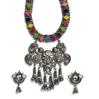 YouBella Jewellery Oxidised Silver Necklace Jewellery Set with Earrings for Girls and Women (Style 3)