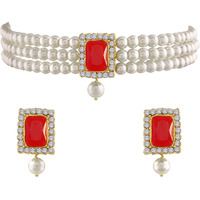 Peora Gold Plated Indian Traditional Crystal Pearl Beaded Choker Necklace Jewellery Set for Women