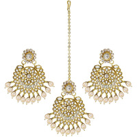 Peora Wedding Traditional 18K Gold Plated White Earring Maang Tikka Jewellery Set for Women Girls