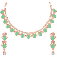 Atasi International Mint Green Color Gold Plated Crystal Necklace Jewellery Set with Earrings for Women Ideal for Party, Wedding, Festivals (GN5706)
