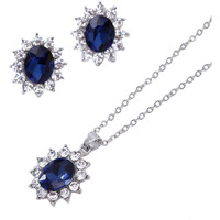 Young & Forever Gift Mysterious All That Jazz Blue Crystal pendent Set for Women Princess Length Delicate Silver Chain Cubic Zircon Stud Earring Necklace Set for Girls Fashion Jewelry