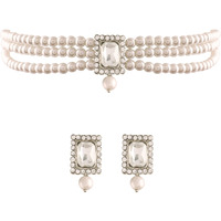 I Jewels Silver Plated Traditional Stone Pearl Choker Necklace Jewellery Set For Women/Girls (ML237ZW)
