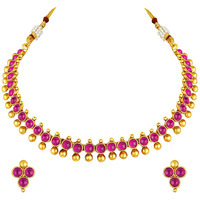 Peora Gold Plated Green Choker Necklace with Stud Earrings for Women Girls Traditional Temple Ethnic Jewellery Set