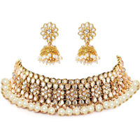 YouBella Jewellery Sets for Women Gold Plated Kundan Wedding Bridal Necklace Jewellery set with Earrings For Girls/Women (White)