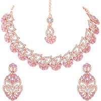 Atasi International Gold Plated Purple Kundan and American Diamond Necklace Jewellery Set with Earrings & Maang Tikka for Women (PU5746)