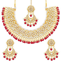 Peora Gold Plated Kundan Choker Necklace Earrings with Maang Tikka Jewellery Set for Women