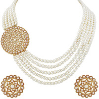 Shining Diva Fashion Latest Stylish Fancy Long Traditional Pearl Necklace Jewellery Set for Women (12459s), White, One