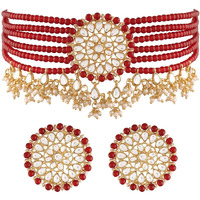 I Jewels 18k Gold Plated Traditional Choker Set Glided With Kundan & Pearls For Women/Girls (K7097M)