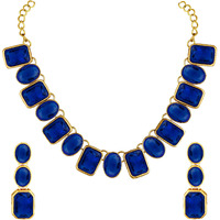 Peora Wedding Square Crystal Necklace with Drop Earrings Indian Traditional Ethnic Jewellery Set for Women Girls (Blue)