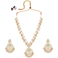 I Jewels 18k Gold Plated Ethnic Multi Layer Kundan Pearl Studded Long Necklace Set For Women (ML298)