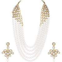 Peora Wedding White Kundan Pearl Long Jewellery Necklace Set for Women Girls