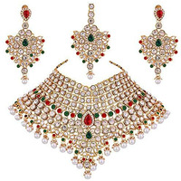 I Jewels Traditional Gold Plated Kundan Bridal Dulhan Jewellery Set for Women (IJ021MG)
