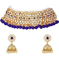Peora Wedding Kundan Faux Pearl Choker Necklace Earring Traditional Jewellery Set for Women