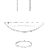ZAVERI PEARLS Silver Tone Dazzling Baguette Cubic Zirconia Necklace Earring & Bracelet Set For Women-ZPFK12580