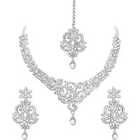Atasi International Amazing Silver-Plated Alloy Choker Bridal Necklace Set/Jewelry with Earrings & Maang Tikka