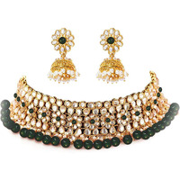 YouBella Jewellery Sets for Women Gold Plated Kundan Wedding Bridal Necklace Jewellery set with Earrings For Girls/Women (Green)
