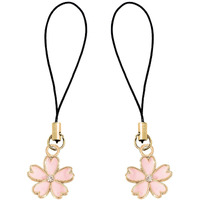 KIPZO Pastel baby pink Pack of 2 flower pendant for girls Phone Charms cute pearl for women stylish Hanging Keychain necklace chain Lanyard golden thread Ornament earring combo with Zip Pouch
