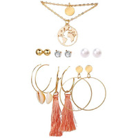 Jewels Galaxy Limited Edition Set of 2 Gold Plated Drop Earrings and a Layered Necklace (JG-PC-ERRG-183)