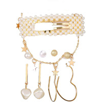 Jewels Galaxy Trending Set of 4 Stud & Hoop Earrings With a Pearl Clature & Star Necklace (JG-PC-ERGG-182)