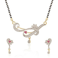 Jewels Galaxy Traditional AD Gold Plated Elegant Mangalsutra Set for Women (JG-MNSS-57)