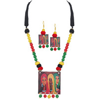 JFL - Jewellery for Less Handcrafted Rajasthani Women Painting Print Beaded and cotton ball thread Designer Necklace Set for Women and Girls (Multicolor),Valentine