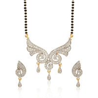 Jewels Galaxy American Diamond Studded Gold Plated Mangalsutra Set for Women (JG-MNSS-08)