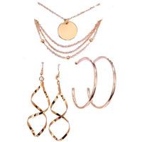 Jewels Galaxy Limited Edition Set of 2 Gold Plated Drop Earrings and a Layered Necklace (JG-PC-ERRG-189) For Women
