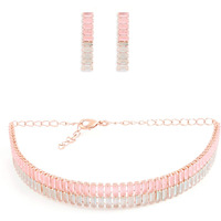 ZAVERI PEARLS Green & Pink Dazzling Baguette Cubic Zirconia Party Bling Necklace & Earring Set For Women-ZPFK14026