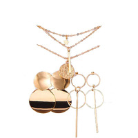 Jewels Galaxy Limited Edition Set of 2 Gold Plated Drop Earrings and a Layered Necklace (Design 11)