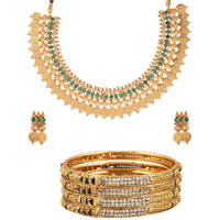 ZENEME Pearl Temple coin Traditional Necklace set & Traditional Bangle Set for women Jewellery set with Earrings for Women