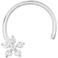 Peenzone 92.5-925 Sterling Silver Flower Round-Shape Cubic-Zirconia Prong-Setting Nose Pin Stud for Women Girls