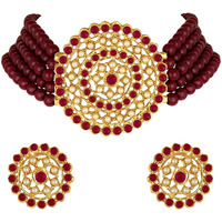 I Jewels 18K Gold Plated Traditional Light Weight Pearl Beaded Choker Necklace Jewellery Set Glided With Moti Work (ML239M-1) For Womens