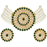 I Jewels 18K Gold Plated Traditional Light Weight Pearl Beaded Choker Necklace Jewellery Set Glided with Moti Work (ML239WG) For Women