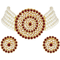 I Jewels 18K Gold Plated Traditional Light Weight Pearl Beaded Choker Necklace Jewellery Set Glided with Moti Work (ML239WM) For Women
