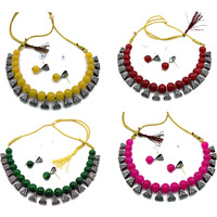 LACUM German Oxidized Beads Pearl Necklace Sets Combo for Women and Girls Pack of 3, 4, 6 and 8 (SILVER) (LAC625BNS0Y) (Pack4S_YRGP)